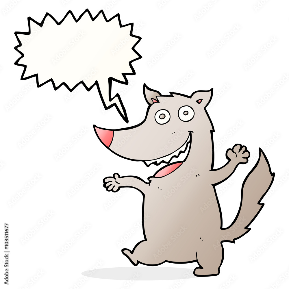 cartoon happy wolf with speech bubble cartoon happy wolf with speech bubble