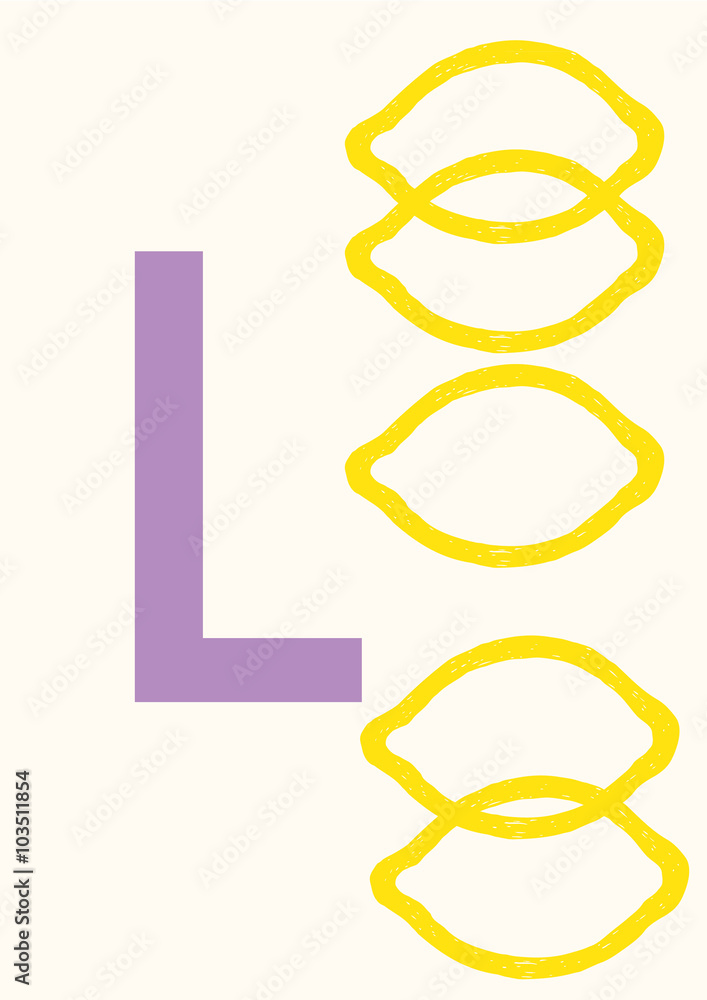 vector illustration of a learning card for children with the letter L ...