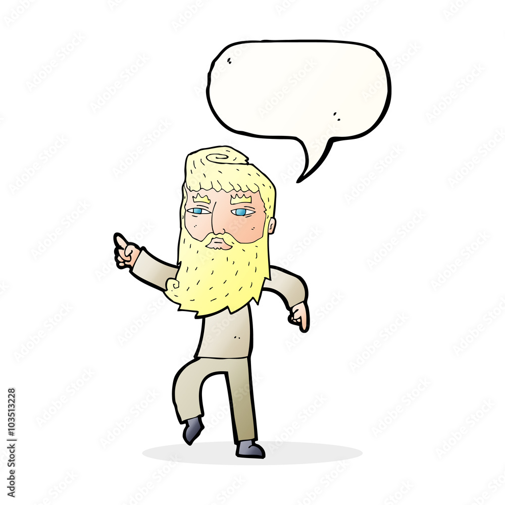 cartoon bearded man pointing the way with speech bubble cartoon bearded man pointing the way with speech bubble