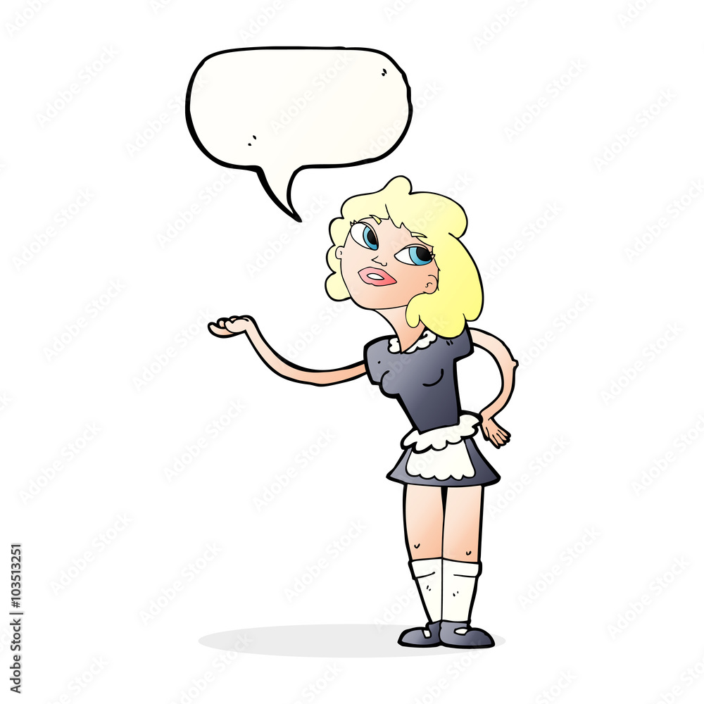 cartoon waitress serving with speech bubble cartoon waitress serving with speech bubble