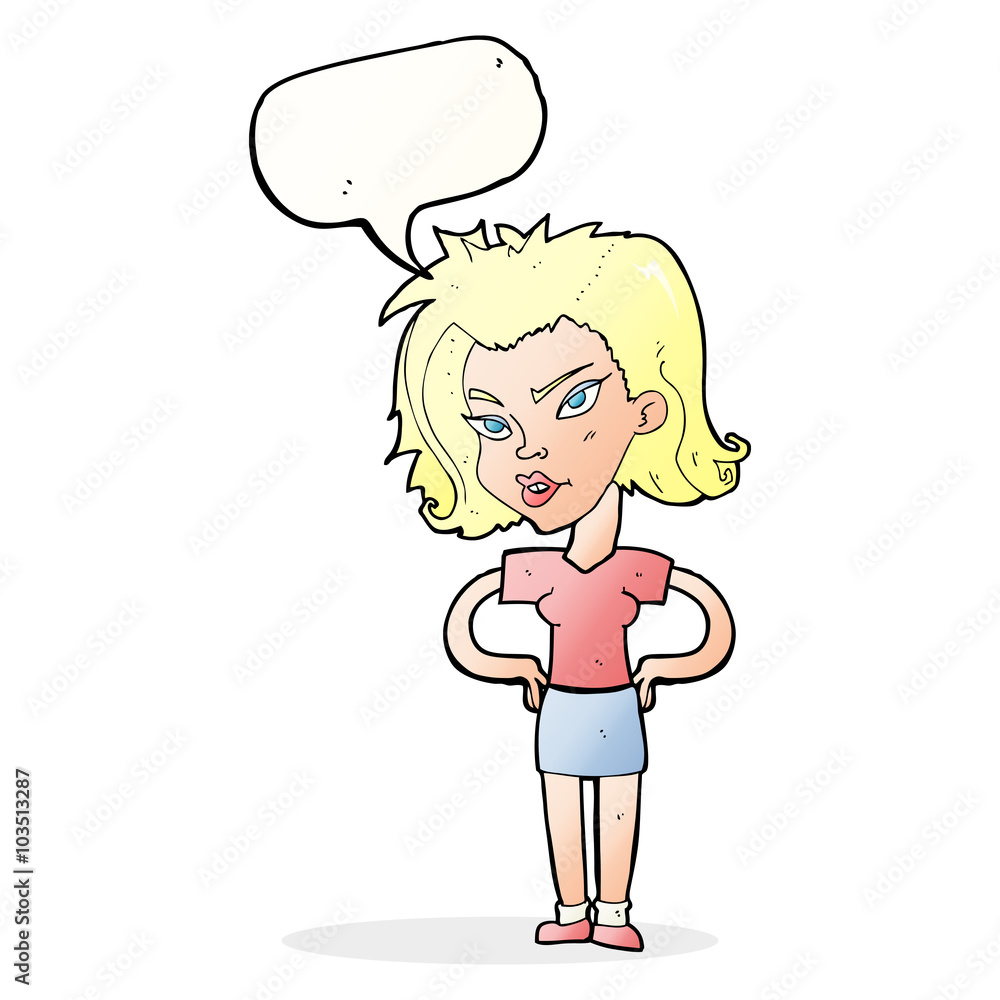 cartoon woman with hands on hips with speech bubble cartoon woman with hands on hips with speech bubble