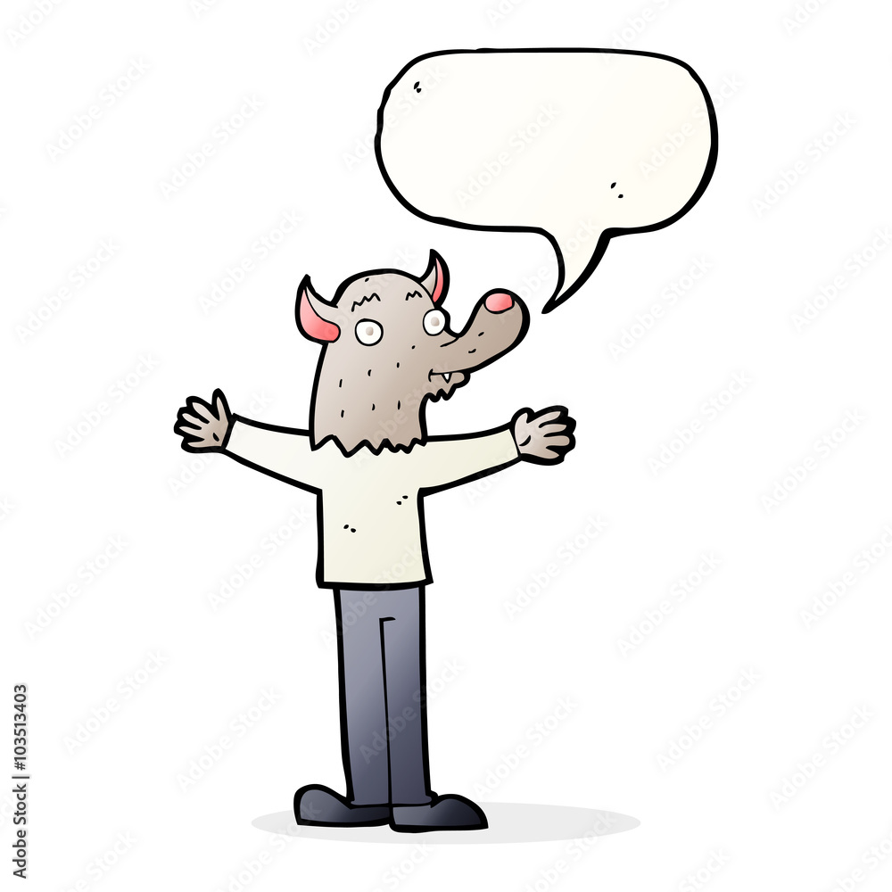 cartoon friendly werewolf with speech bubble cartoon friendly werewolf with speech bubble