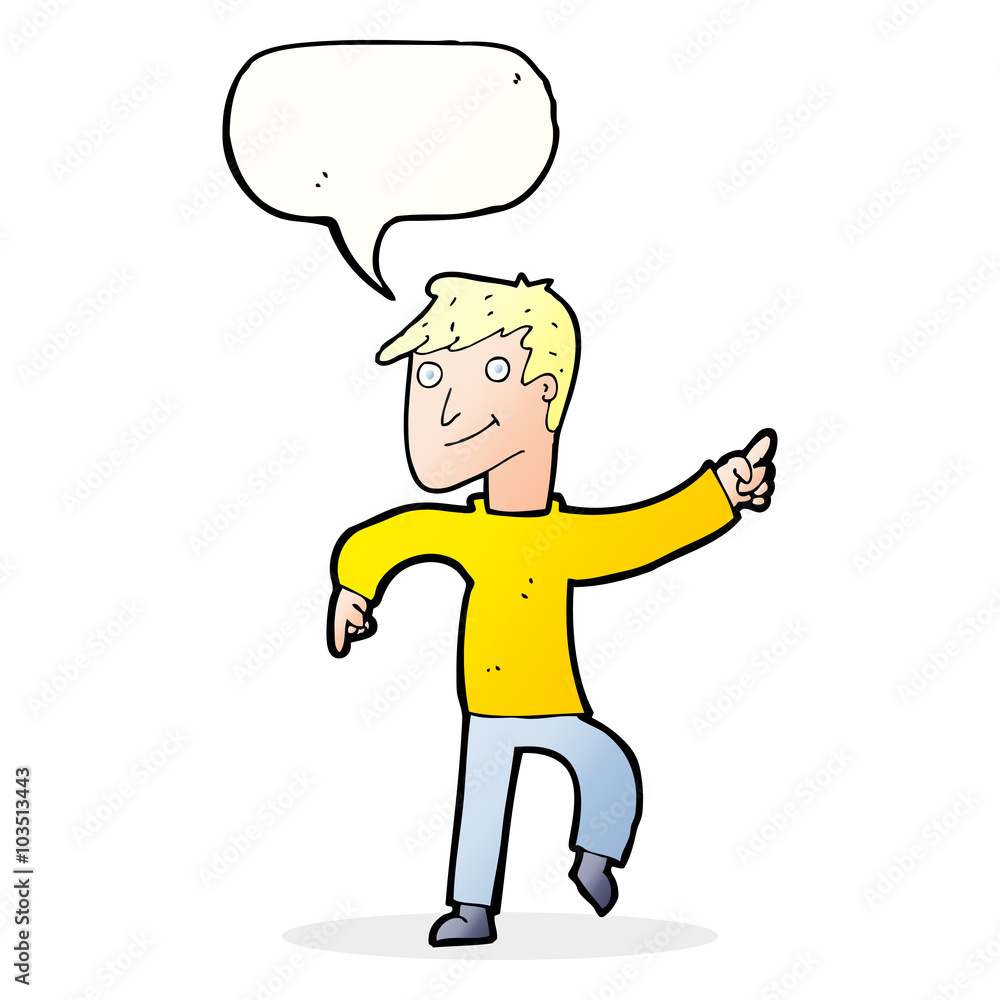 cartoon happy man pointing with speech bubble cartoon happy man pointing with speech bubble