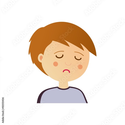 Una niño con gesto de tristeza sobre fondo blanco. Ilustración vectorial