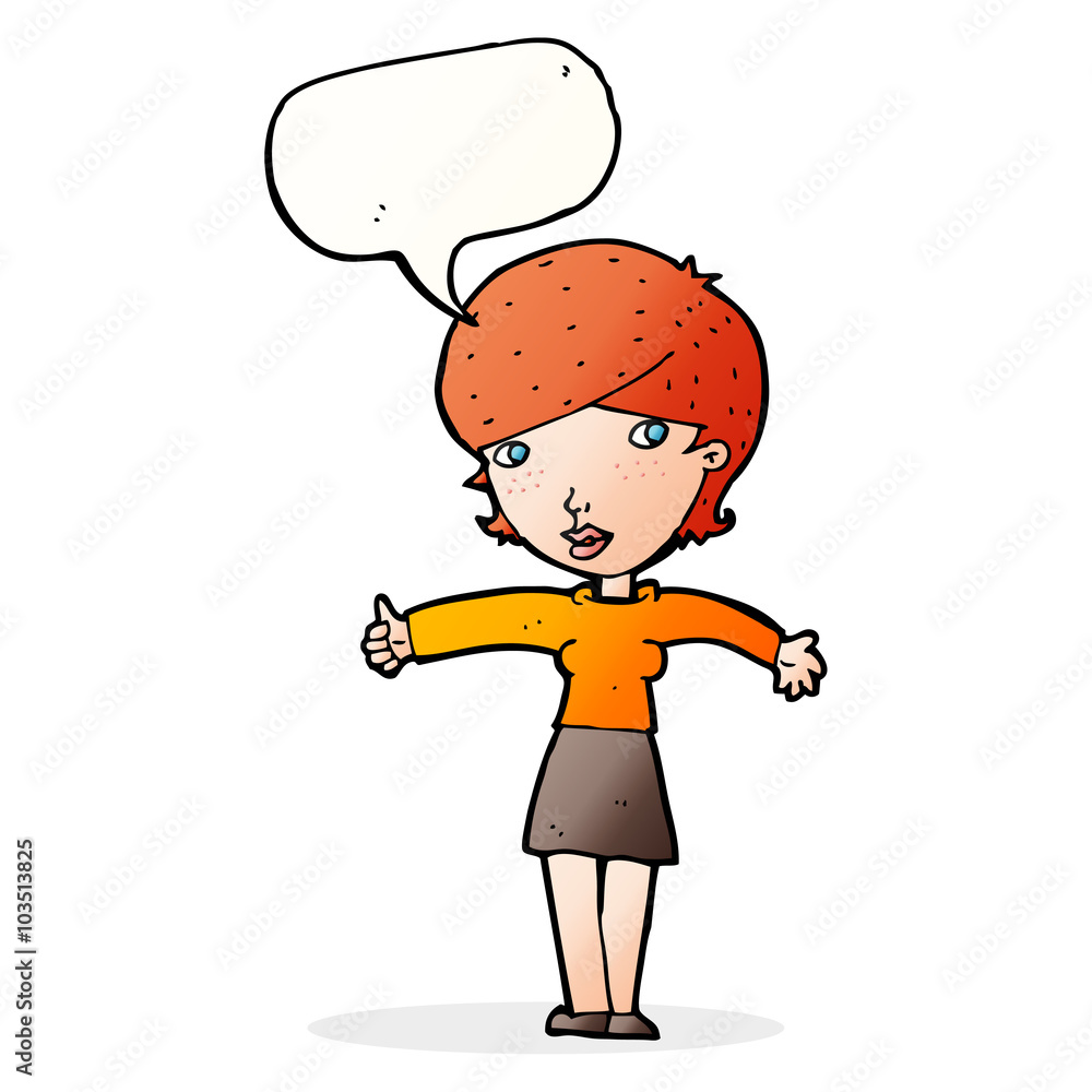 cartoon woman giving thumbs up symbol with speech bubble cartoon woman giving thumbs up symbol with speech bubble