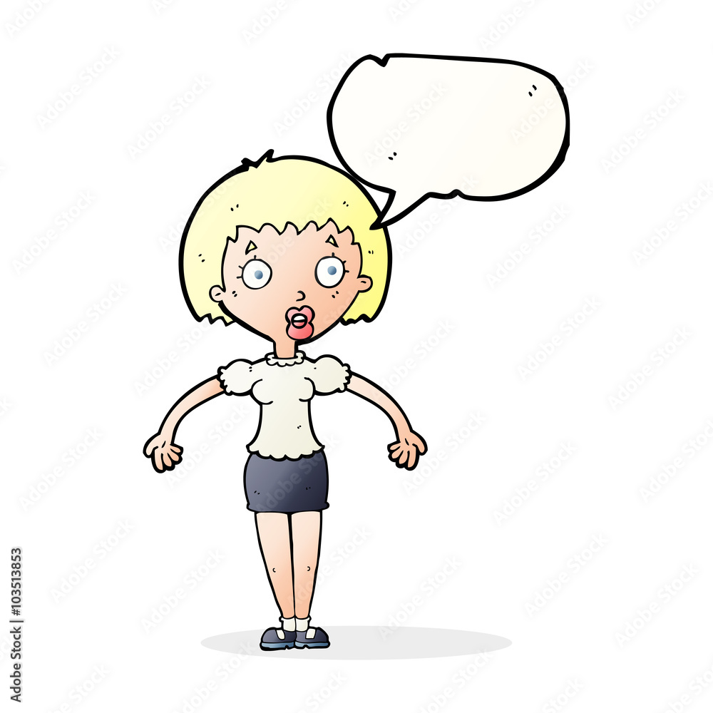 cartoon confused woman shrugging shoulders with speech bubble cartoon confused woman shrugging shoulders with speech bubble