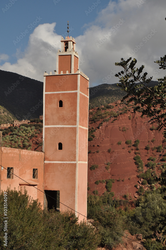 A typical Moroccan style mosque in a traditional village the high Atlas Morocco 