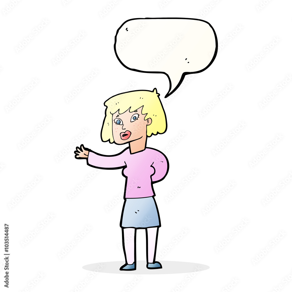 cartoon woman explaining with speech bubble cartoon woman explaining with speech bubble
