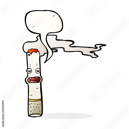 cartoon cigarette character with speech bubble