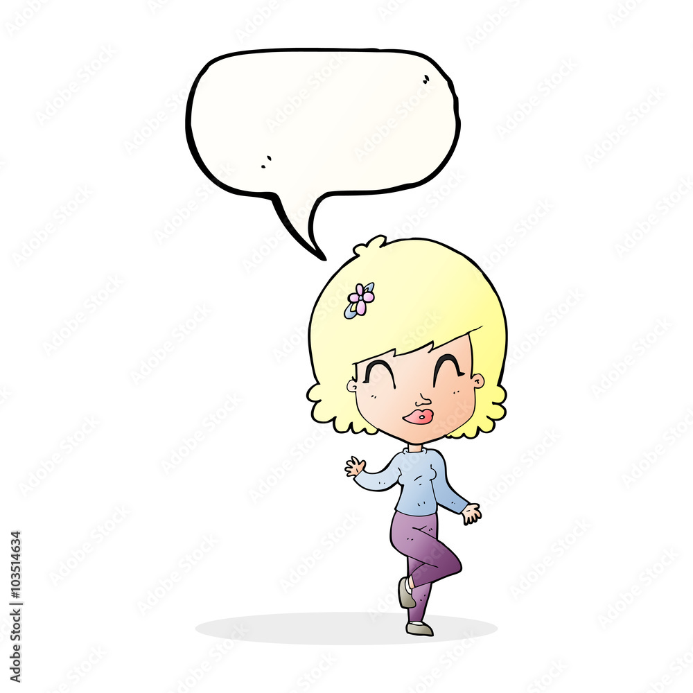 cartoon pretty woman dancing with speech bubble cartoon pretty woman dancing with speech bubble