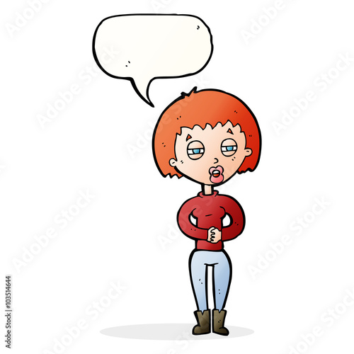 cartoon tired woman with speech bubble