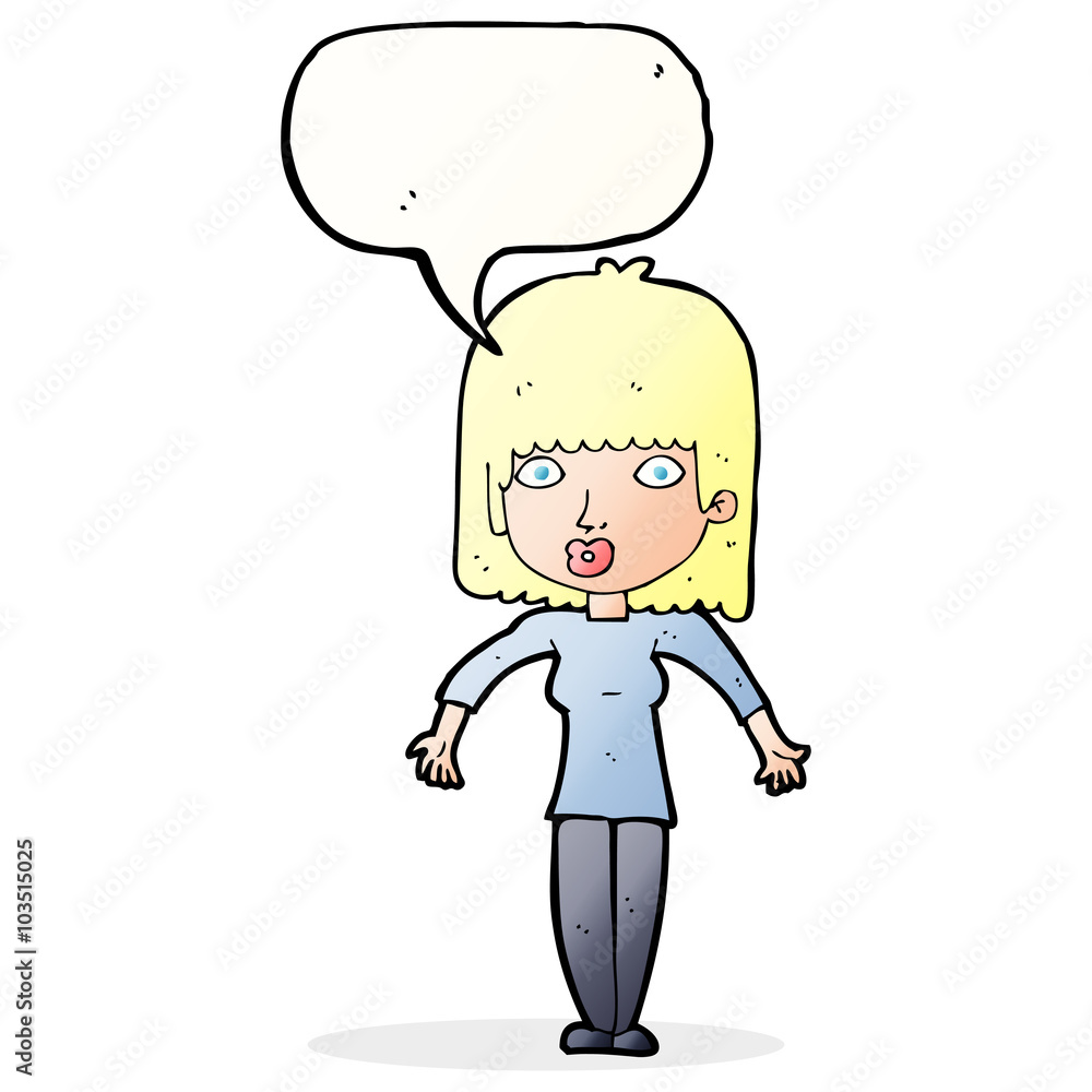 cartoon woman shrugging with speech bubble cartoon woman shrugging with speech bubble