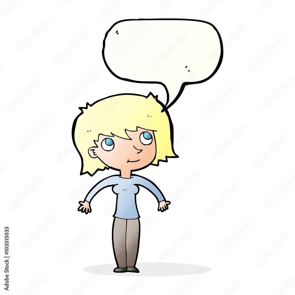 cartoon woman shrugging with speech bubble cartoon woman shrugging with speech bubble