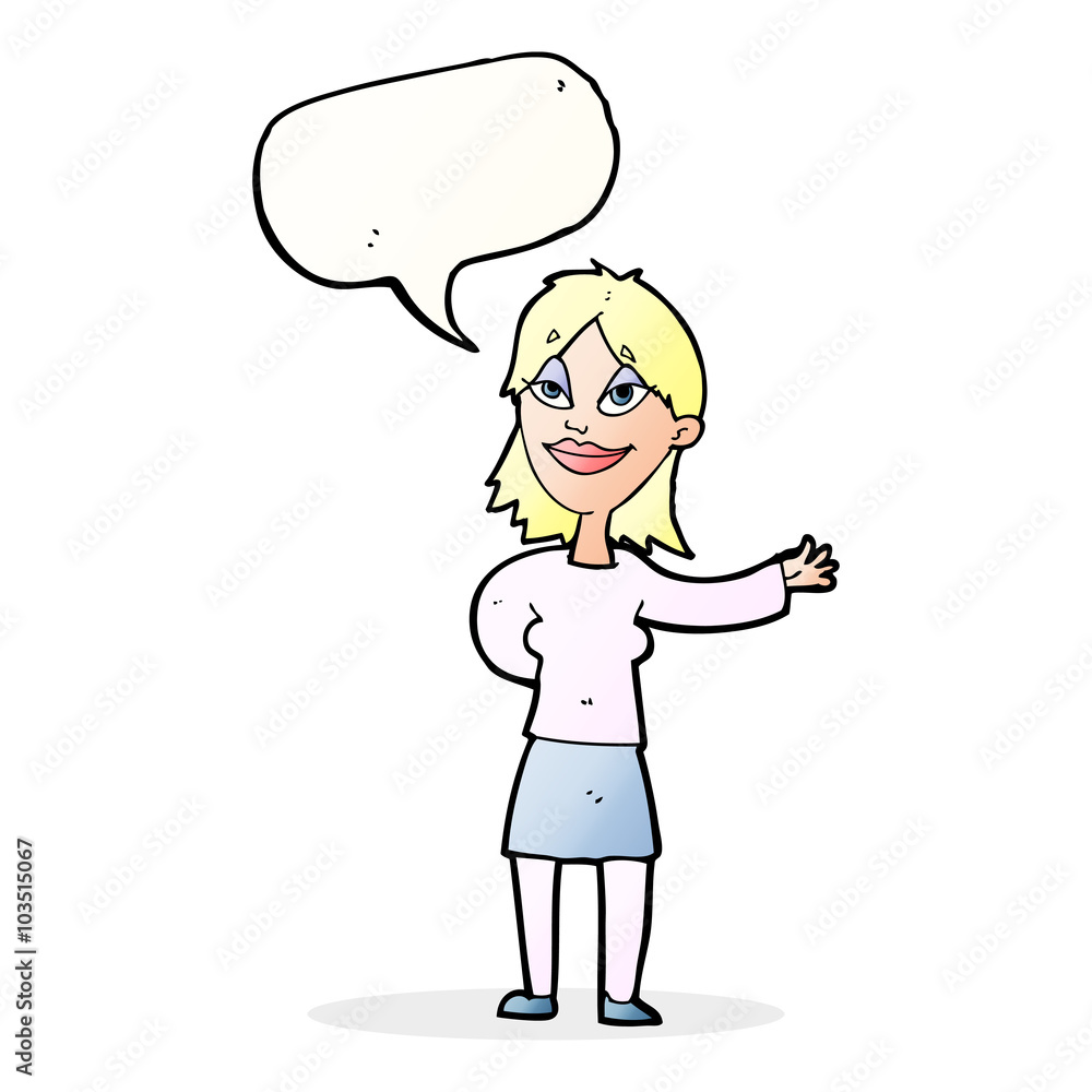 cartoon woman gesturing to show something with speech bubble cartoon woman gesturing to show something with speech bubble