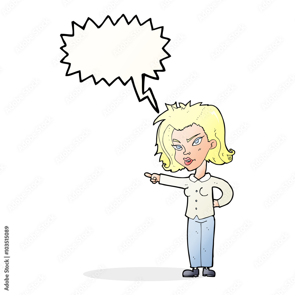 cartoon woman pointing with speech bubble cartoon woman pointing with speech bubble