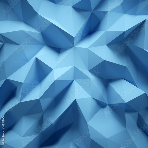 Photo of highly detailed multicolor polygon. Blue geometric rumpled triangular low poly style. Square. 3d render