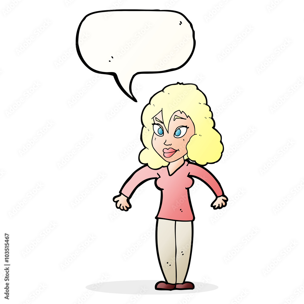 cartoon woman shrugging shoulders with speech bubble cartoon woman shrugging shoulders with speech bubble