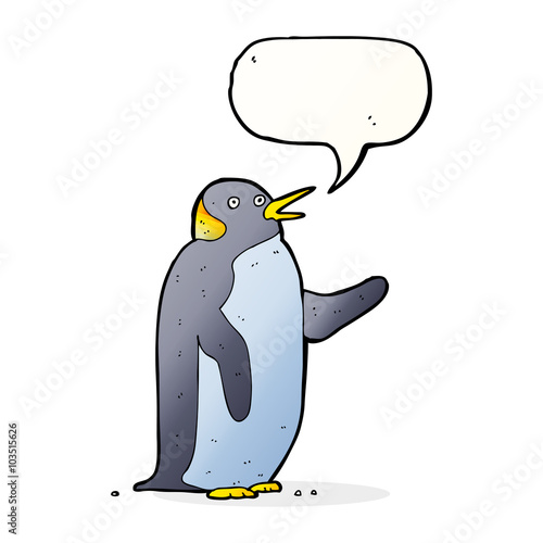 cartoon penguin waving with speech bubble