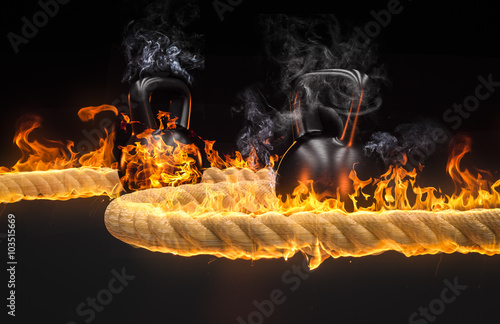kettlebel and jumping rope in fire