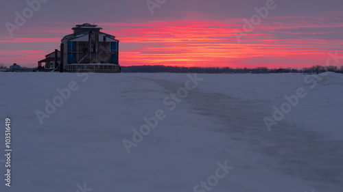 Sunset over Volga river, Winter, Samara, Russia © bongiozzo