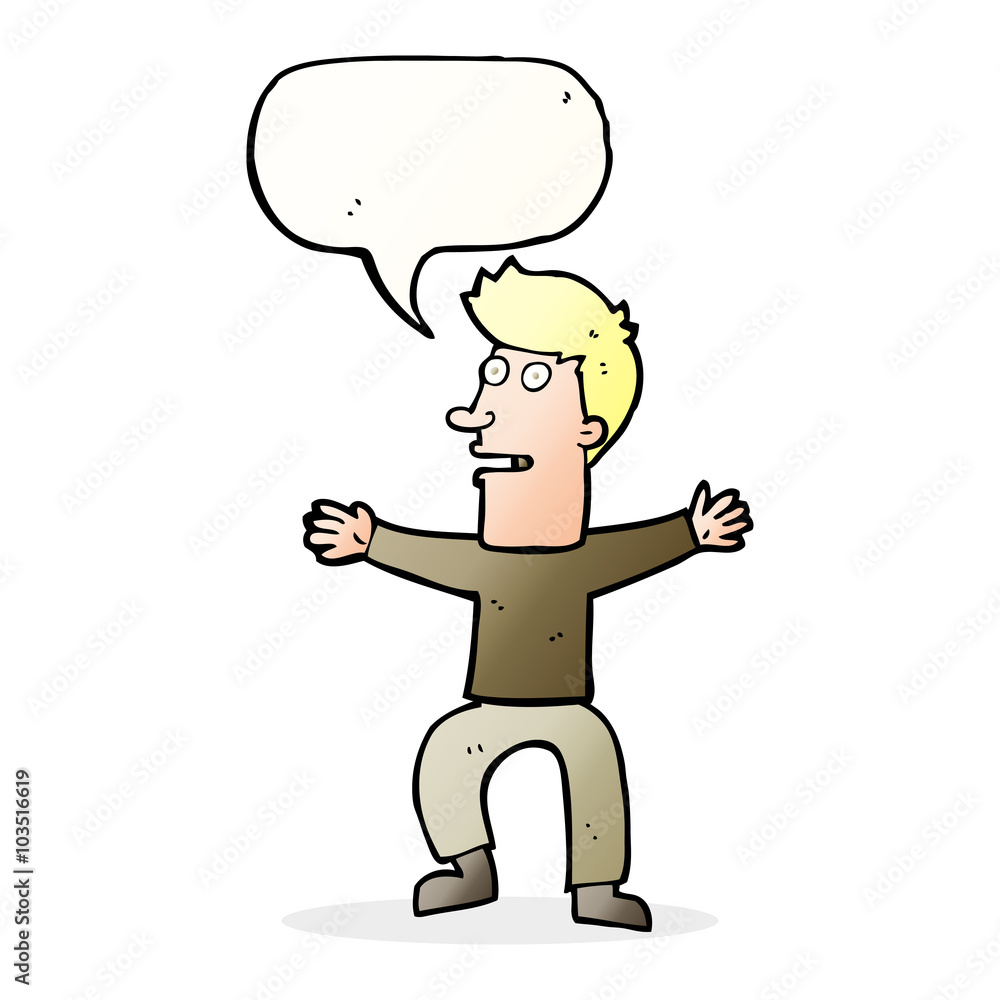 cartoon startled man with speech bubble