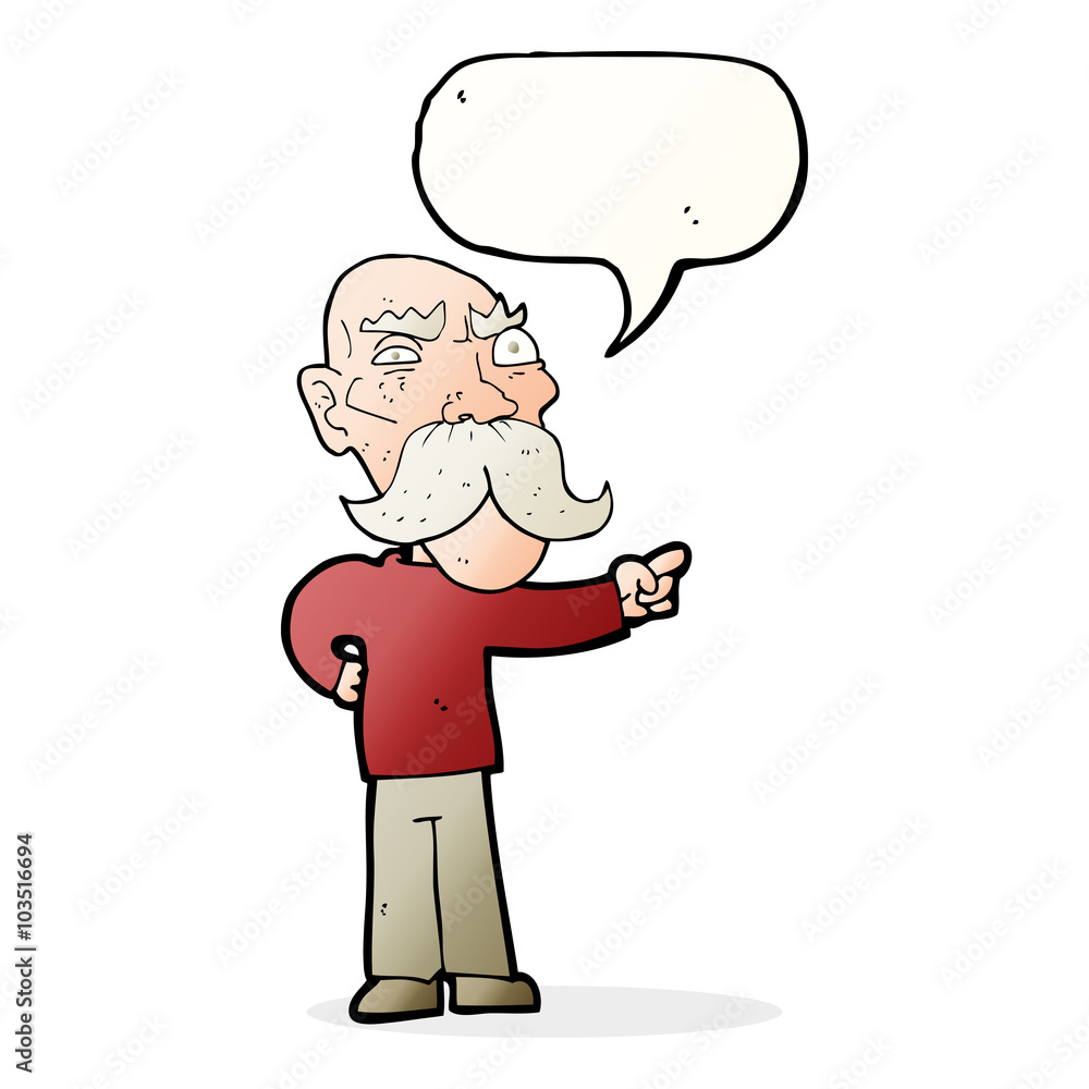cartoon annoyed old man pointing with speech bubble cartoon annoyed old man pointing with speech bubble