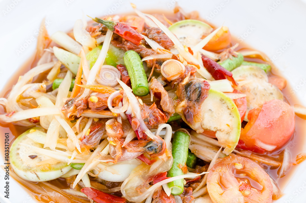 papaya salad with pickled shellfish papaya salad with pickled shellfish