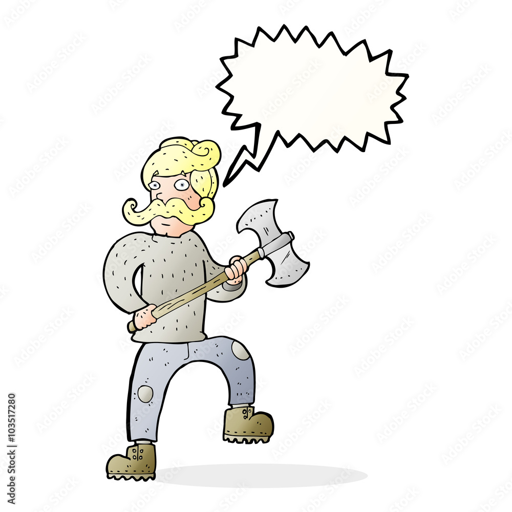 Obraz premium cartoon man with axe with speech bubble