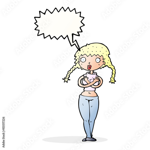 cartoon offended woman covering herself with speech bubble