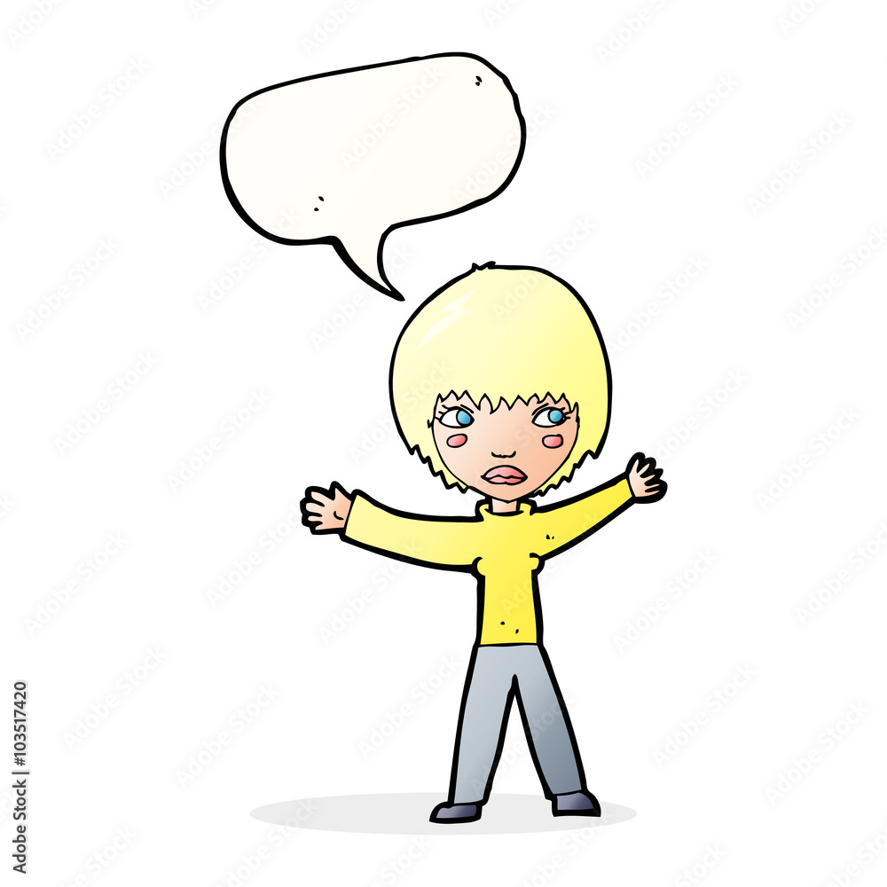 cartoon waving woman with speech bubble cartoon waving woman with speech bubble