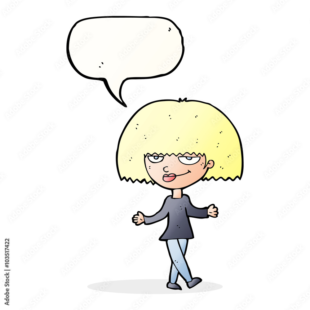 cartoon smug looking woman with speech bubble cartoon smug looking woman with speech bubble