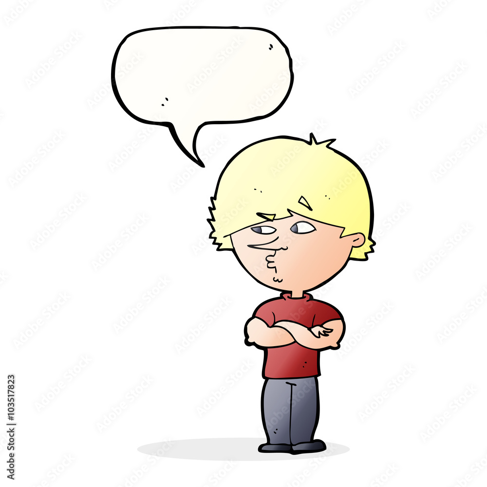 cartoon suspicious man with speech bubble