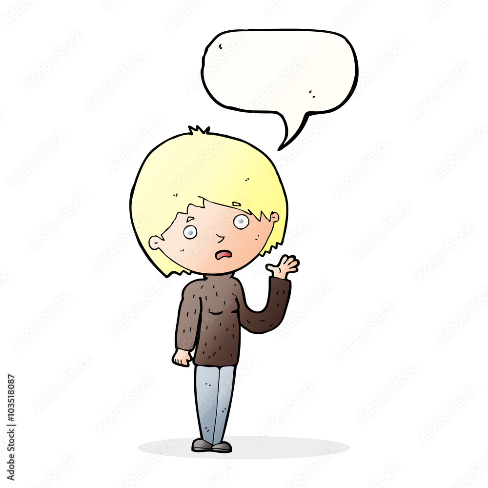 cartoon worried woman with speech bubble