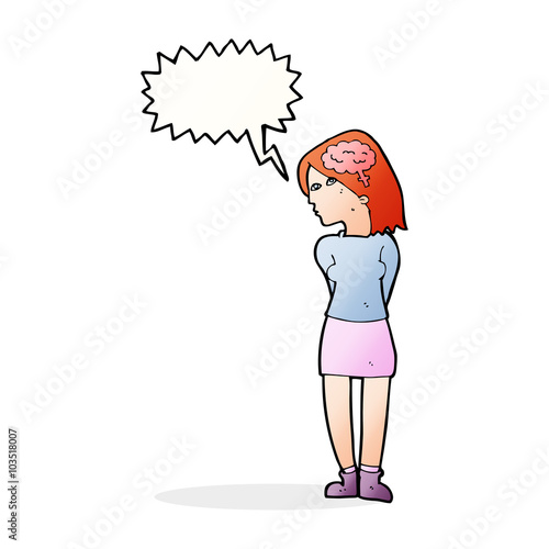 cartoon brainy woman with speech bubble