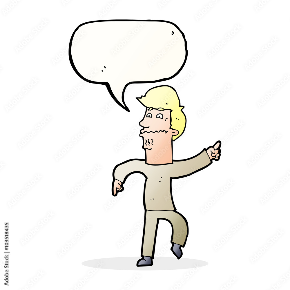 cartoon worried man pointing with speech bubble cartoon worried man pointing with speech bubble