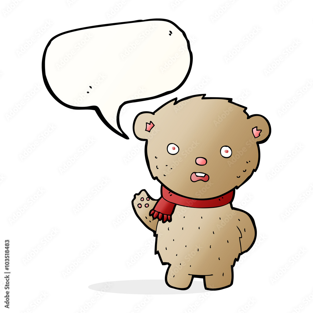 cartoon teddy bear wearing scarf with speech bubble cartoon teddy bear wearing scarf with speech bubble