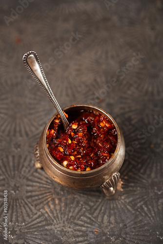 Extreme hot asian chillies garlic sauce photo