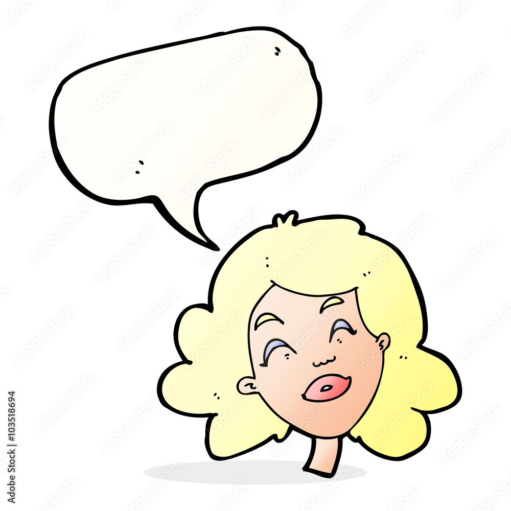 cartoon happy female face with speech bubble cartoon happy female face with speech bubble