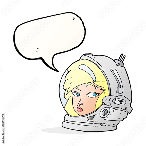 cartoon female astronaut with speech bubble