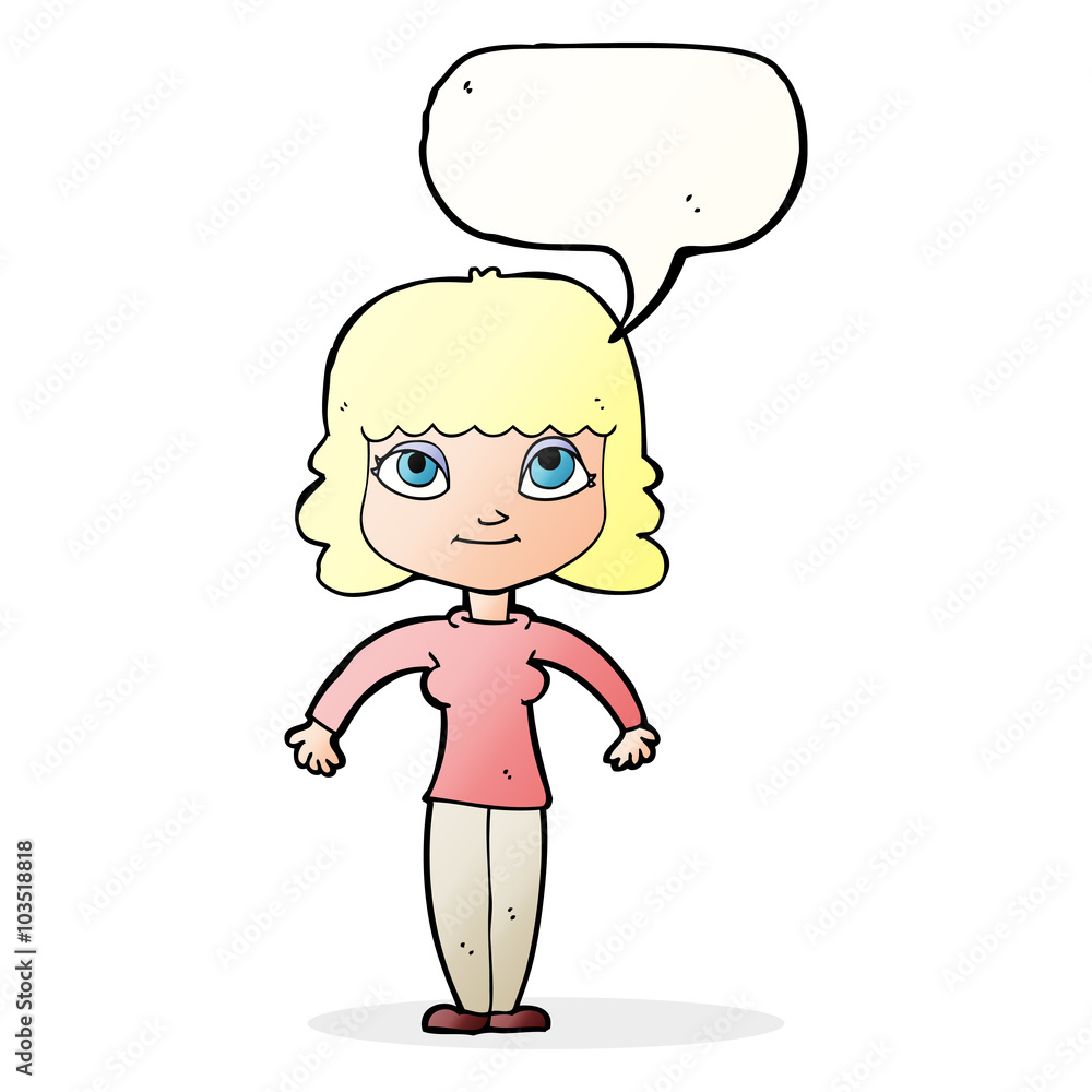 cartoon woman shrugging shoulders with speech bubble cartoon woman shrugging shoulders with speech bubble