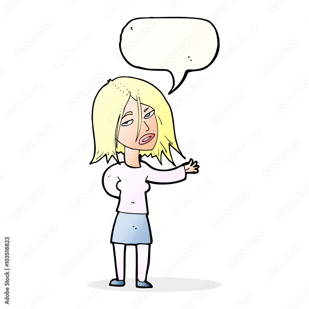 cartoon unhappy woman with speech bubble cartoon unhappy woman with speech bubble