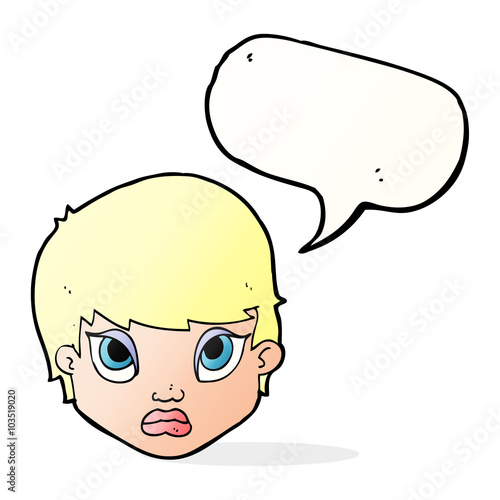 cartoon sulking woman with speech bubble