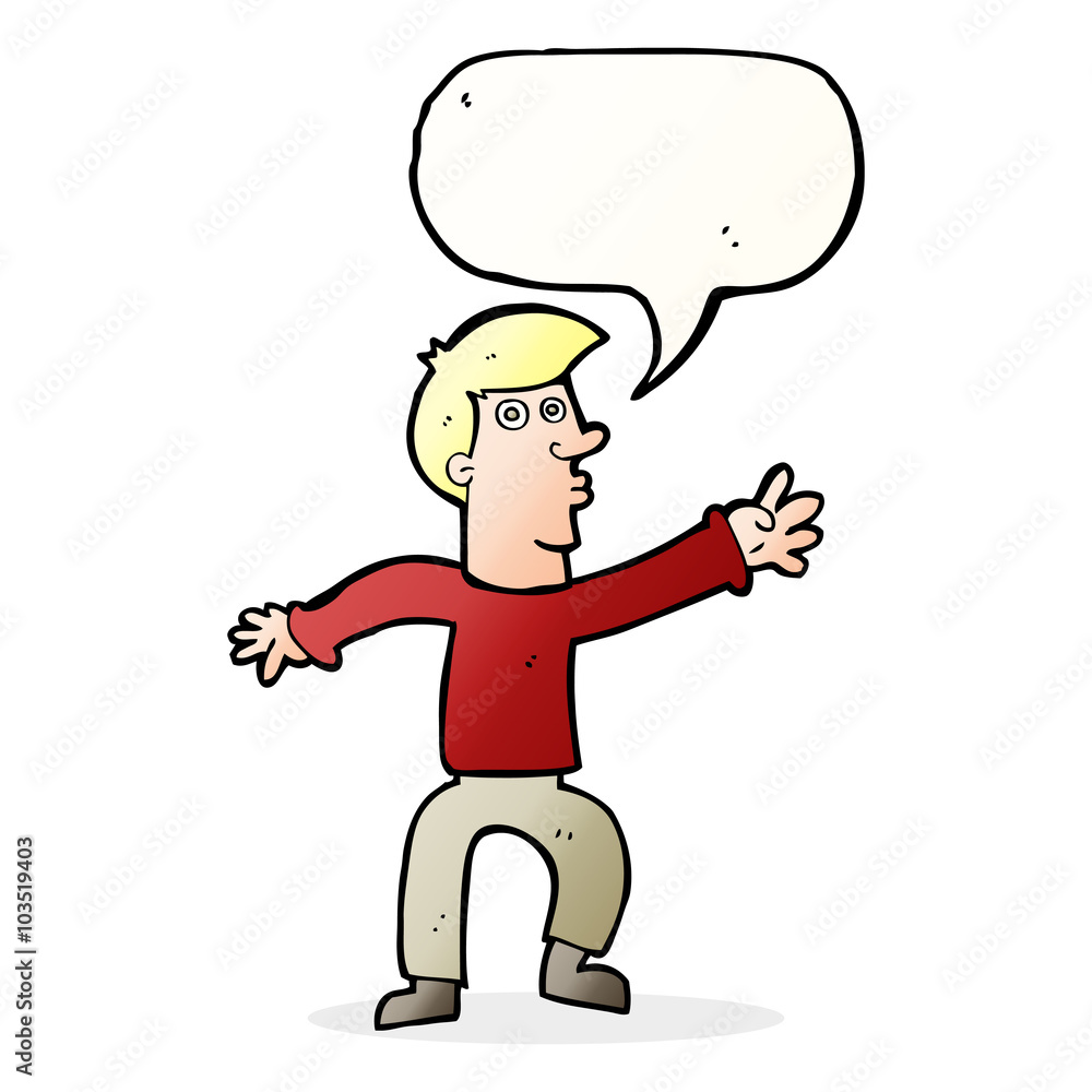 cartoon reaching man with speech bubble