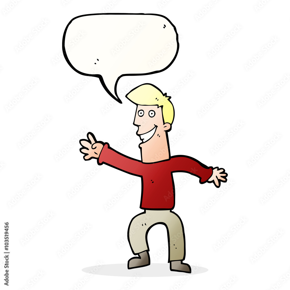 cartoon happy man dancing with speech bubble cartoon happy man dancing with speech bubble