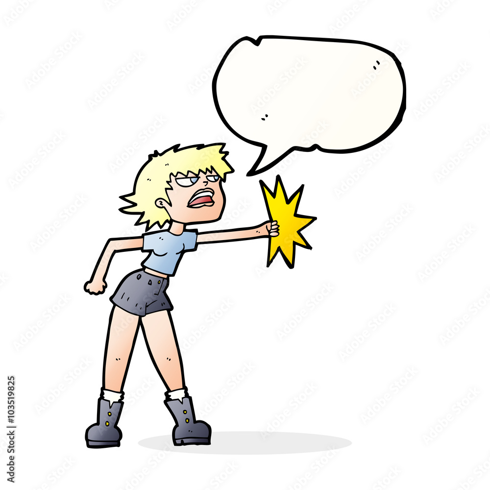 cartoon woman punching with speech bubble cartoon woman punching with speech bubble