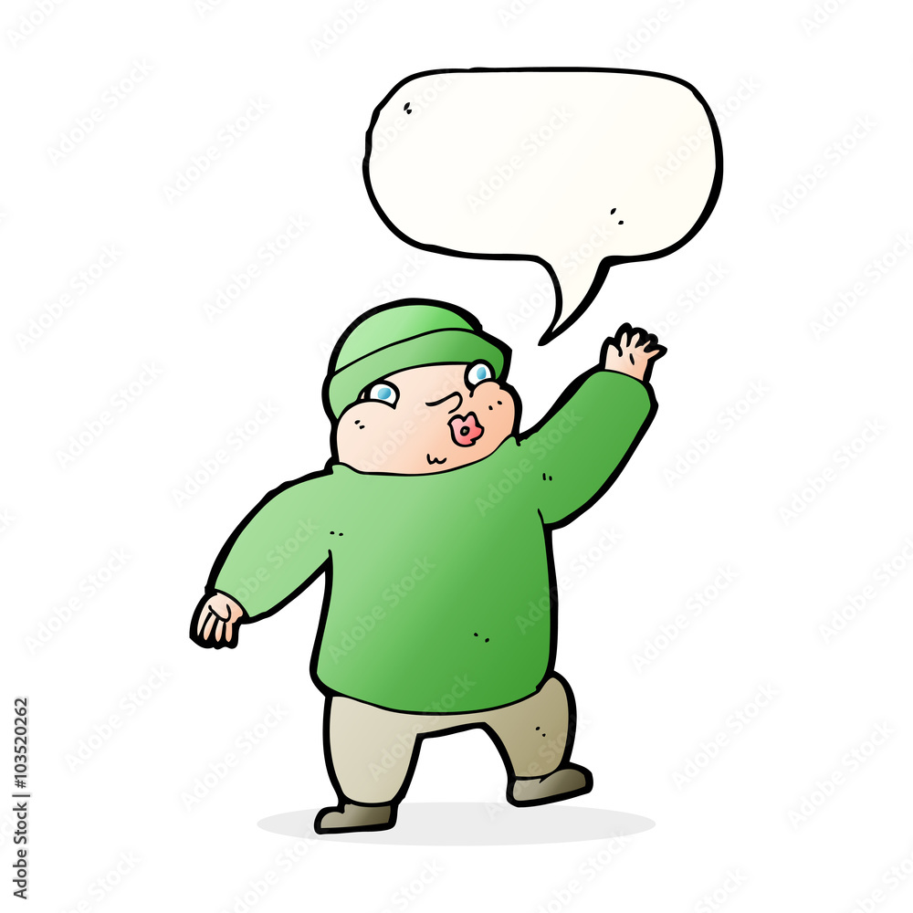 cartoon man in hat waving with speech bubble cartoon man in hat waving with speech bubble
