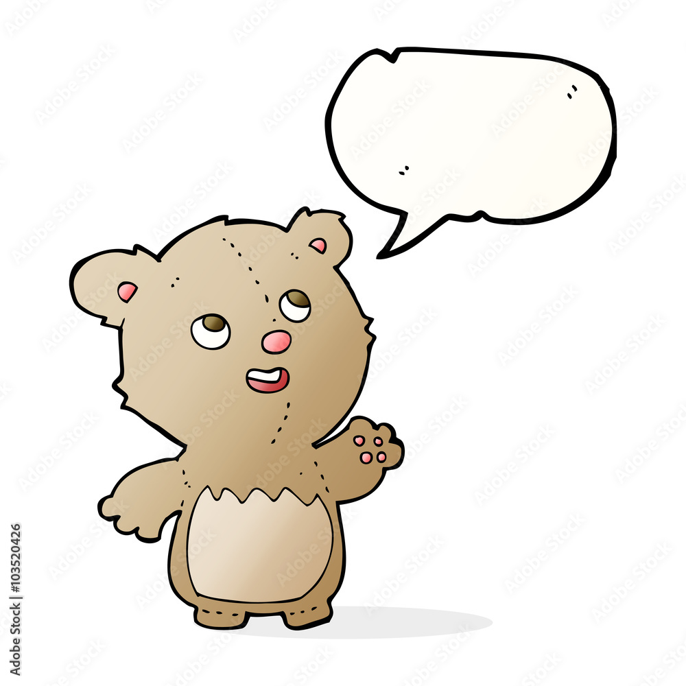 cartoon happy little teddy bear with speech bubble cartoon happy little teddy bear with speech bubble