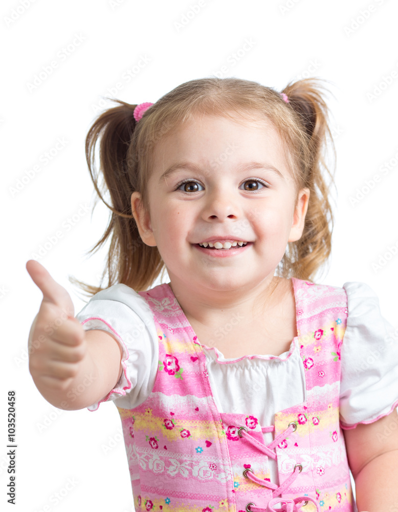 Portrait of a beautiful child girl showing thumbs up Portrait of a beautiful child girl showing thumbs up