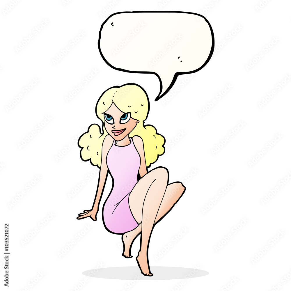 cartoon attractive woman posing with speech bubble cartoon attractive woman posing with speech bubble