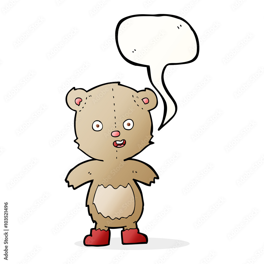 Obraz premium cartoon happy teddy bear in boots with speech bubble